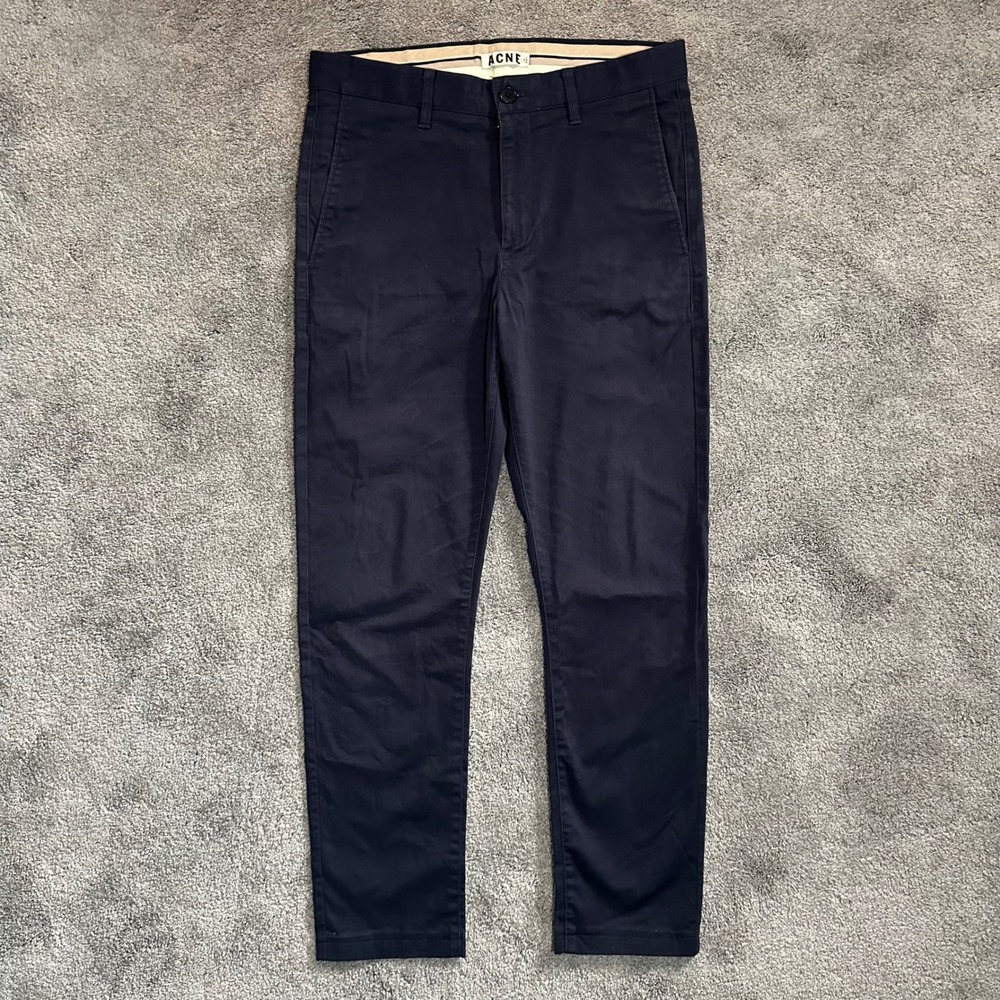 Acne Studios Roc Satin Pants Mens 48 (fit 32x27) Blue Slim Fit Chino Trousers